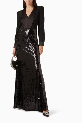 Sequin-embellished Tuxedo Gown in Crepe