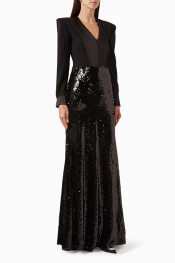 Sequin-embellished Tuxedo Gown in Crepe