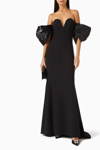 Off-shoulder Puff Gown in Scuba-crepe