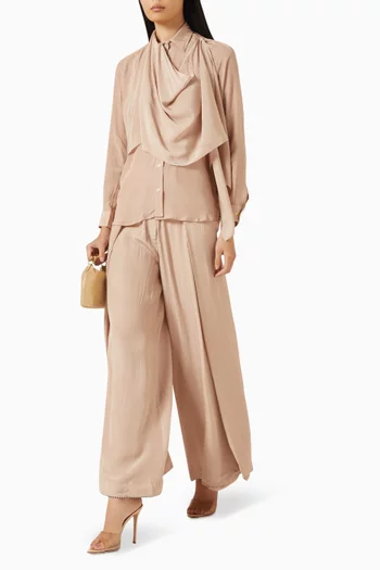 طقم قميص بوشاح وبنطال كريب