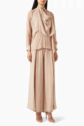 طقم قميص بوشاح وبنطال كريب