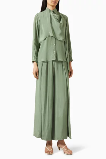 طقم قميص بوشاح وبنطال كريب