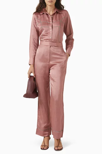 طقم قميص وبنطال كتان وستان