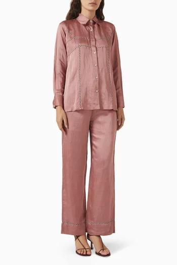 طقم قميص وبنطال كتان وستان