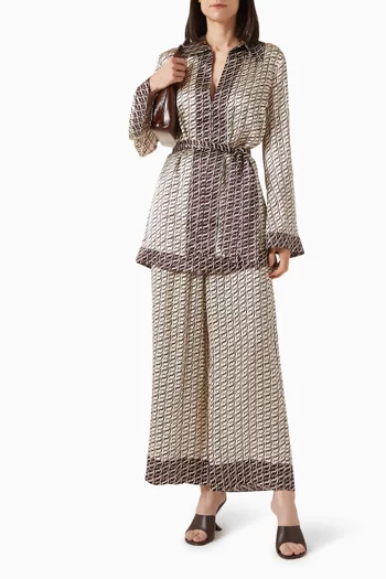 Monogram Contrast Mini Dress in Silk