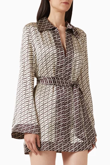 Monogram Contrast Mini Dress in Silk