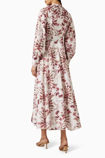 فستان متوسط الطول بحزام ونقشة زهور