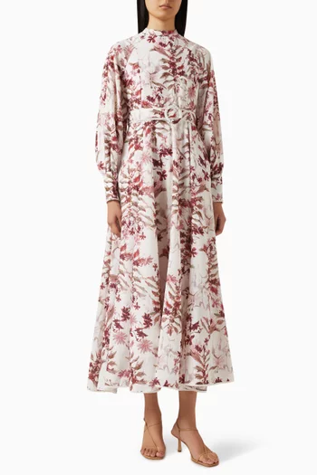 فستان متوسط الطول بحزام ونقشة زهور