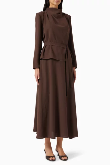 طقم بلوزة بحزام وتنورة كريب