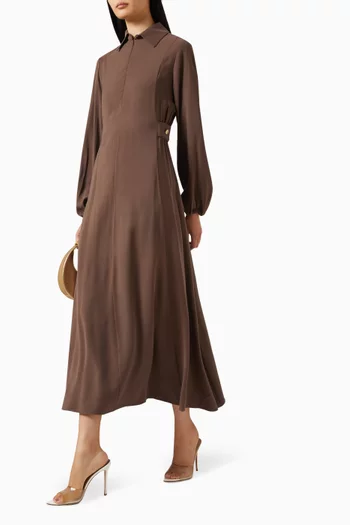 فستان متوسط الطول بنمط قميص بأشرطة وأزرار