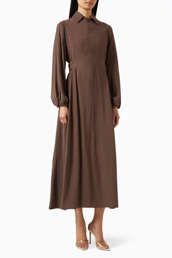 فستان متوسط الطول بنمط قميص بأشرطة وأزرار