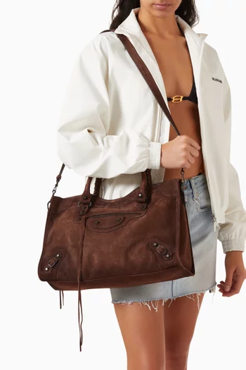 Medium Le City Bag in Waxed Suede