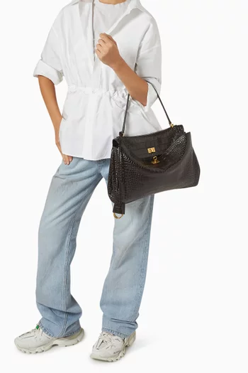 Medium Rodeo Handbag in Croc-embossed Leather