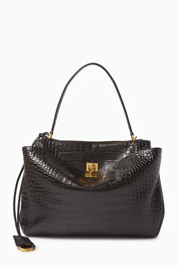 Medium Rodeo Handbag in Croc-embossed Leather