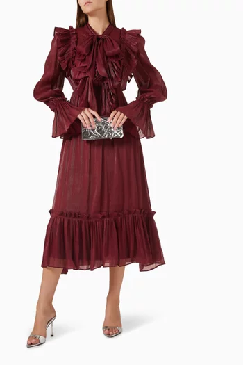 فستان متوسط الطول بكشكش