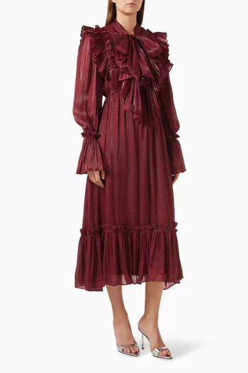 فستان متوسط الطول بكشكش