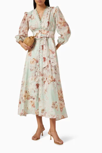 Floral-print Dress in Linen
