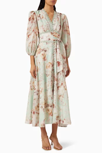Floral-print Dress in Linen