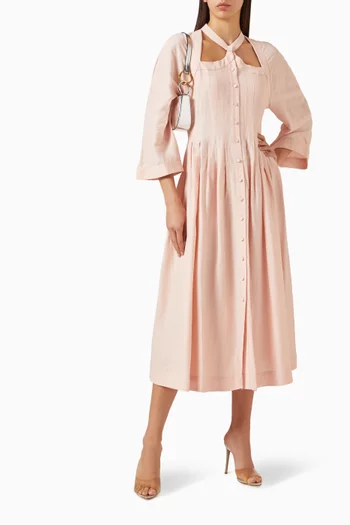 Pleated Midi Shirt Dress