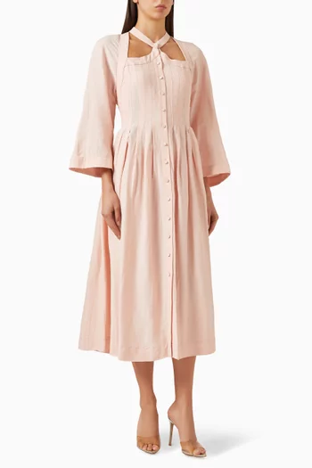 Pleated Midi Shirt Dress