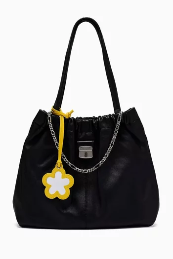 حلية حقيبة بتصميم مرآة على شكل زهرة أقحوان جلد