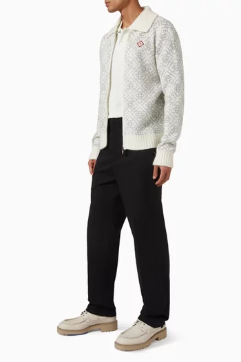 كارديغان منسوج بسحّاب وحروف الماركة