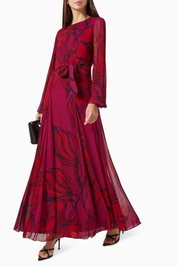 Floral-print Belted Maxi Dress