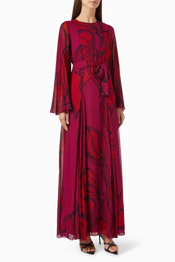 Floral-print Belted Maxi Dress