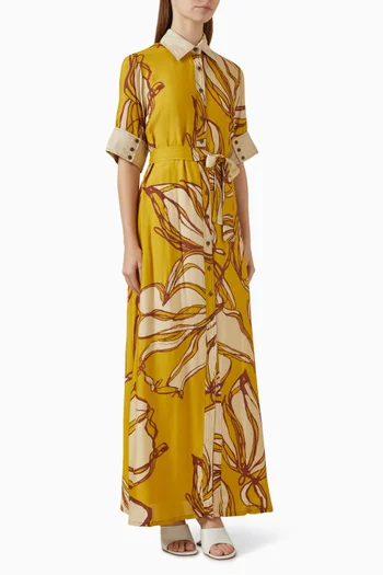 فستان طويل بحزام ونقشة زهور