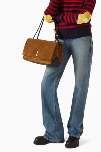 The Large Dual Shoulder Bag in Suede