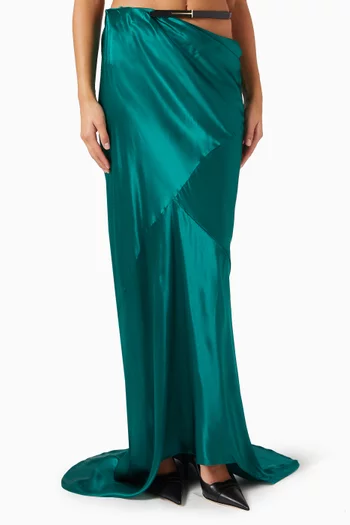 Asymmetric-waist Skirt in Silk Satin