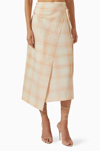 Checked Midi Wrap Skirt