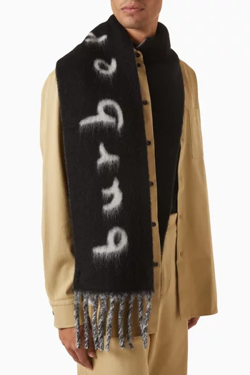 Logo Fringe Reversible Scarf in Wool-blend