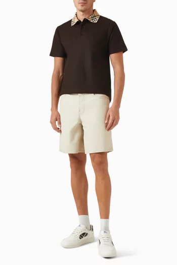 تي شيرت بولو بياقة بنقشة مربعات قطن