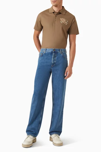 تي شيرت بولو بشعار الفروسية ونقشة مربعات قطن