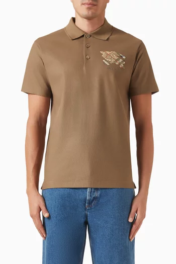 تي شيرت بولو بشعار الفروسية ونقشة مربعات قطن