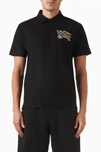 تي شيرت بولو بشعار الفروسية ونقشة مربعات قطن