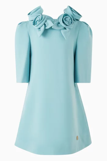 3D Floral-appliqué Dress in Crepe