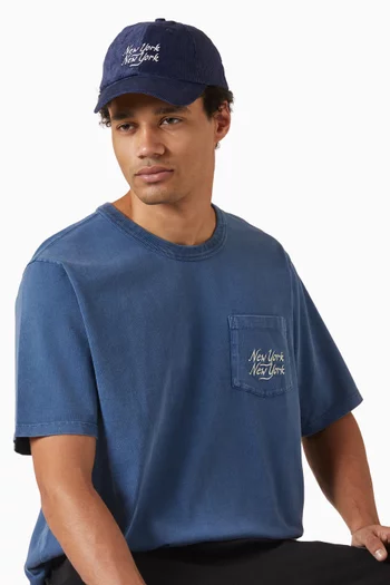 كاب بكلمة New York قماش قطني مخملي مضلع