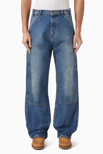 Wide Leg Double Knee Jeans in Denim