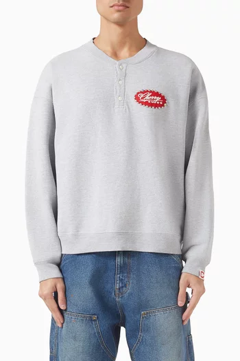 سويت شيرت فايف ستار بياقة هنلي وحلي مطرزة صوف قطني