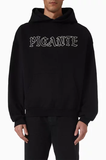 كنزة بغطاء رأس هيدلاين بشعار الماركة بغرزة السلسلة قطن عضوي