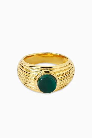 Wave Motion Malachite Signet Ring in 18kt Gold Vermeil