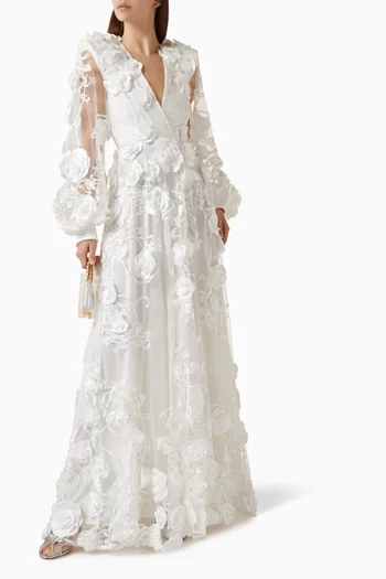 فستان سهرة كيميرا بتطريزات زهور بارزة