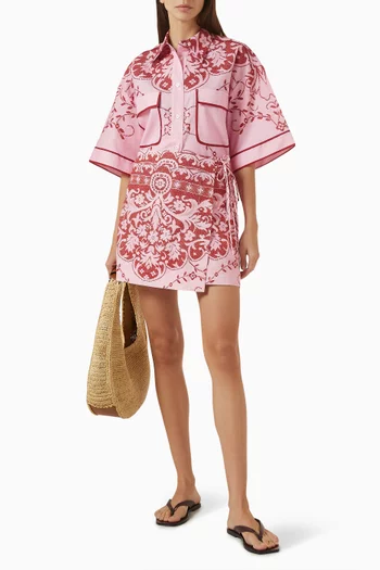 تنورة ماي قصيرة بتصميم ملفوف قطن وكتان