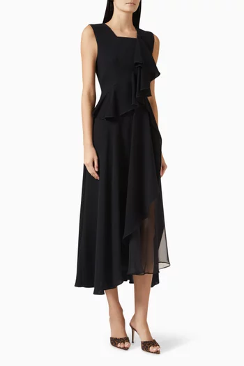 Ruffled-trim Midi Dress