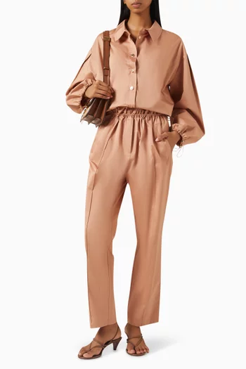 بنطال بخصر مزموم ورباط تضييق قطن