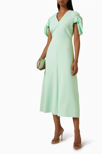 Puffed-sleeve Midi Dress