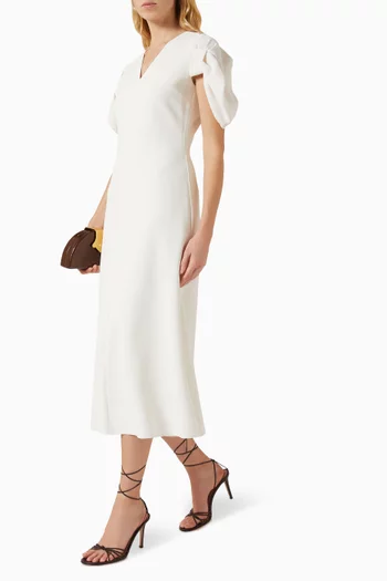 Puffed-sleeve Midi Dress