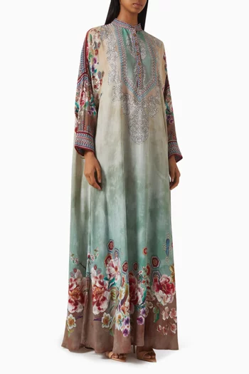 Mabel Floral-print Kaftan in Crepe